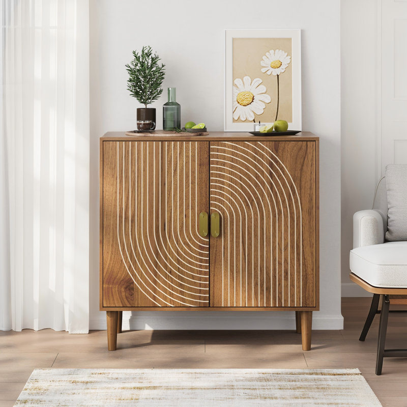 Buffet en bois de noyer avec motif de lignes, armoire de rangement multifonctionnelle pour le salon, l'entrée, le couloir, le bureau et la cuisine