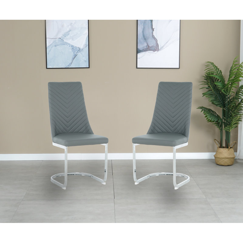 Upholstered Cantilever Chair in White, Dark Grey