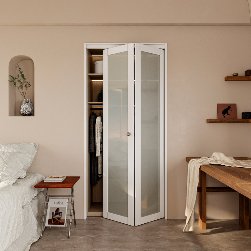 1-Lite Glass Door Solid Manufactured Wood Bi-Fold Door With Installation Hardware Kit(Closet,Pantry), 30" x 80"