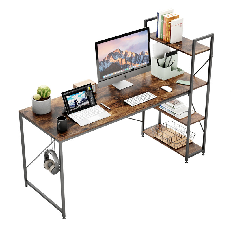 Metal Base Computer Desk, Rustic Brown, 122cm H x 160cm W x 64cm D