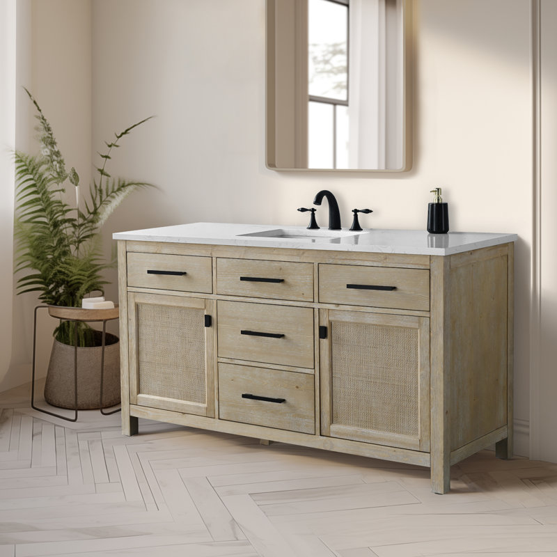 Marquist 60" Single Bathroom Vanity With Stone Top, Fir Essence Light