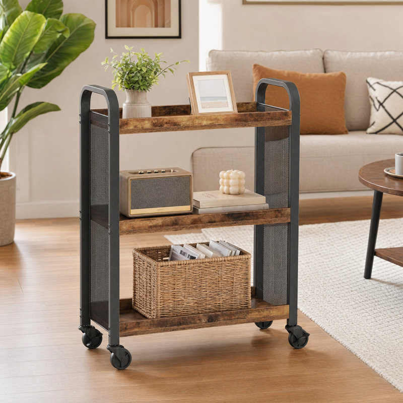 3-Tier Rolling Storage Cart With Wheels, Brown