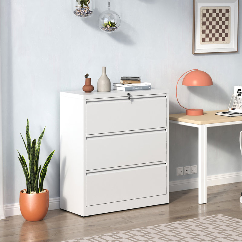 3 armoires en métal blanches, verrouillables, pour le rangement de bureau personnel, pouvant accueillir des documents de format Légal / A4 / F4, blanc stable et sécuritaire avec verrou, s'adaptant aux dossiers Légal / Lettre / A4 / F4,