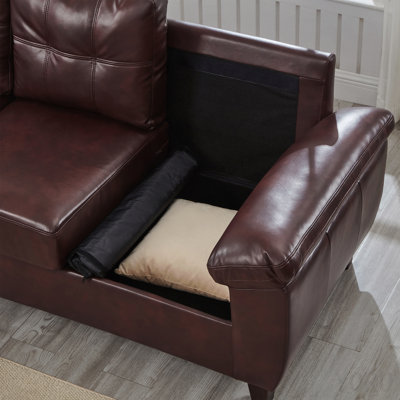 2 Pieces Sofa Modern Design Faux Leather 3 Seater & Loveseat,Living Room Sofa With Storage,Big Armrest Sofa,Upholstered Breathable Pu Leather Sofa,Bur