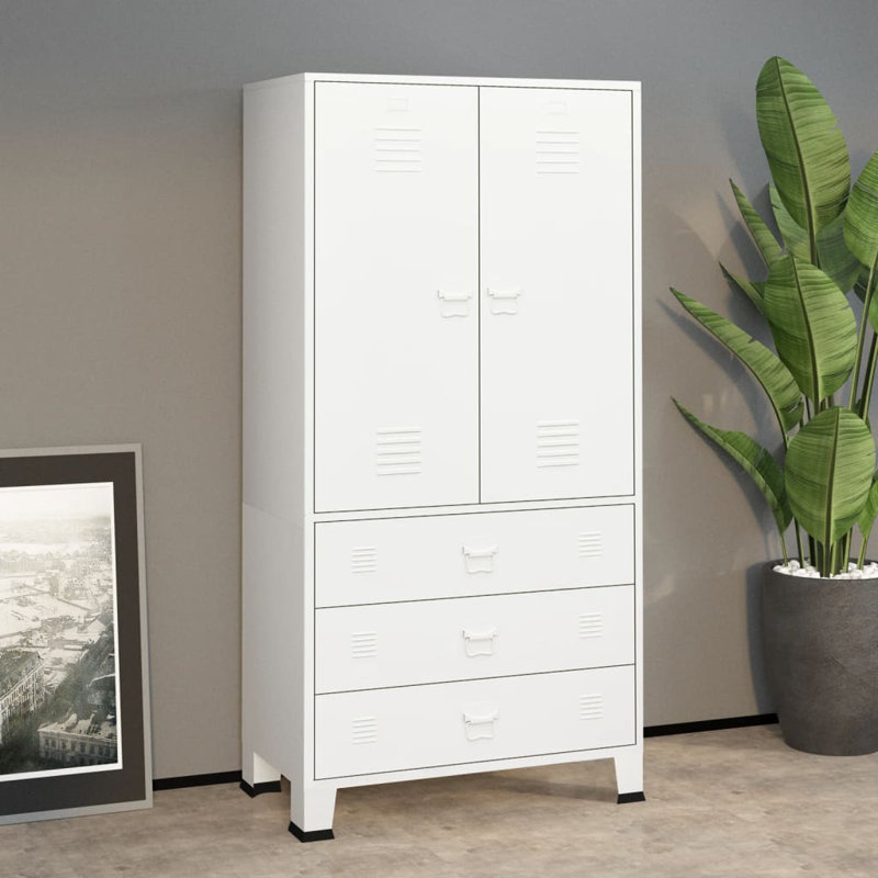 Bertrame Industrial Wardrobe 90x50x180 cm Metal, White