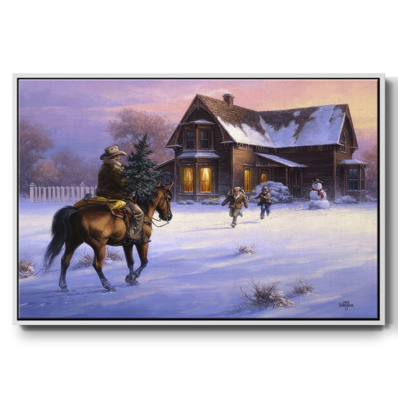 «The Day Daddy apporte à la maison l'arbre», reproduction sur toile, H 17 po x l 25 po x P 1,5 po, Blanc