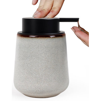 Minimalist Boston Round Ceramic Soap Dispenser, Reusable Countertop Lotion Dispenser with Wide Mouth Plastic Pump for Bathroom Kitchen