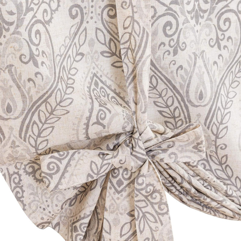 Cantonnière en faux lin, Gris sur beige, L 42 po x L 45 po