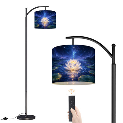  Lampe sur pied arc fleur de lotus blanc détails lumineux calme surface de l'eau haute lampe sur pied moderne abat-jour réglable en lin 3 températures de couleur