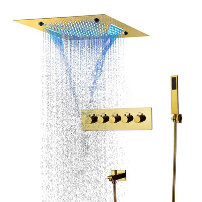Ensemble de douche thermostatique doré poli avec contrôle de téléphone intelligent et affichage numérique à DEL