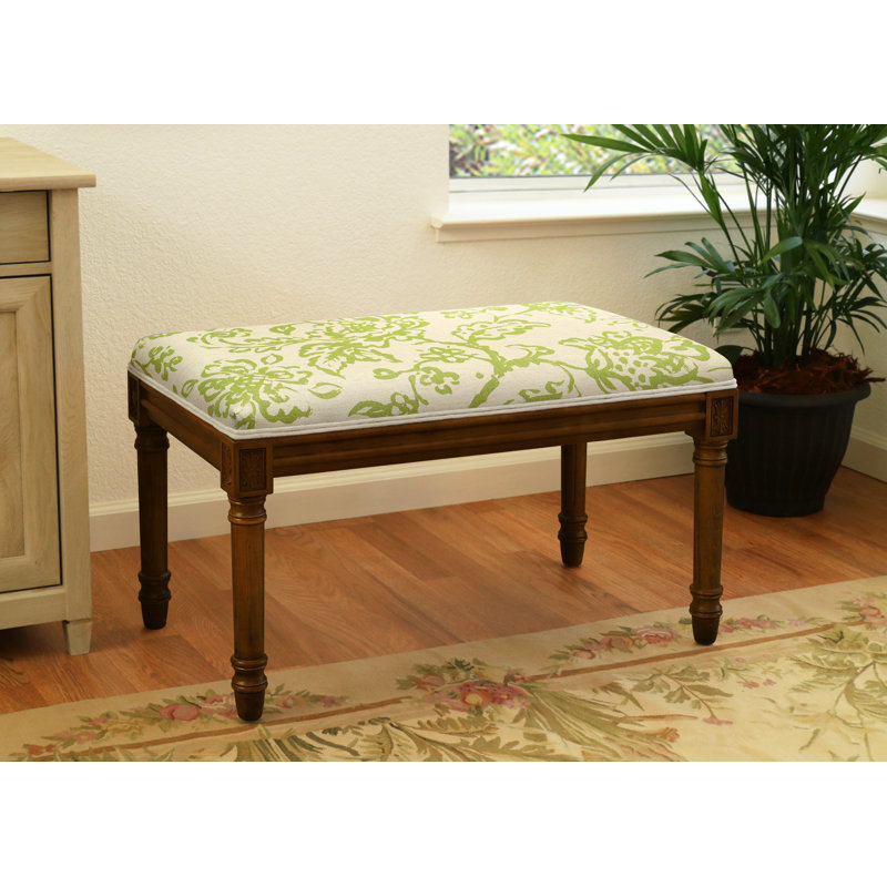 Banc en bois massif Cambel, Toile peinte noyer / vert chartreuse