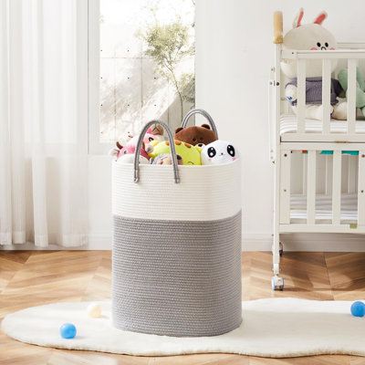 Cotton Rope Laundry Hamper Basket - 60L Handwoven Storage Organizer For Clothes, Toys, Blankets In Bathroom, Nursery, Living Room - Durable & Breathable Collapsible Design