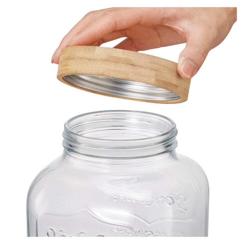 Ensemble de 2 distributeurs de boissons en verre avec support en bambou et robinets - contenants de boisson de 1 gallon pour les fêtes, les mariages et les réceptions à domicile