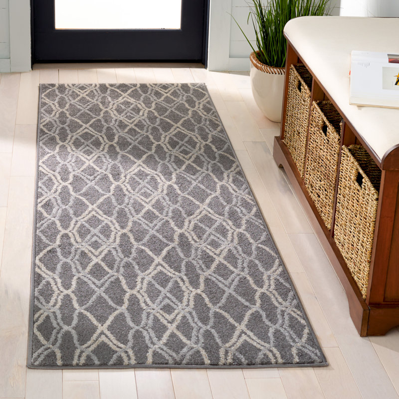 Tapis gris à motif géométrique Ammundsen, Tapis de couloir 2 pi 3 po x 7 pi