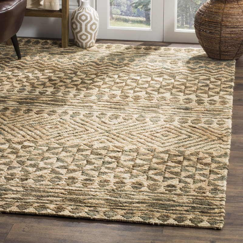 Handwoven Slate and Natural Geometric Jute Area Rug 5' x 8'