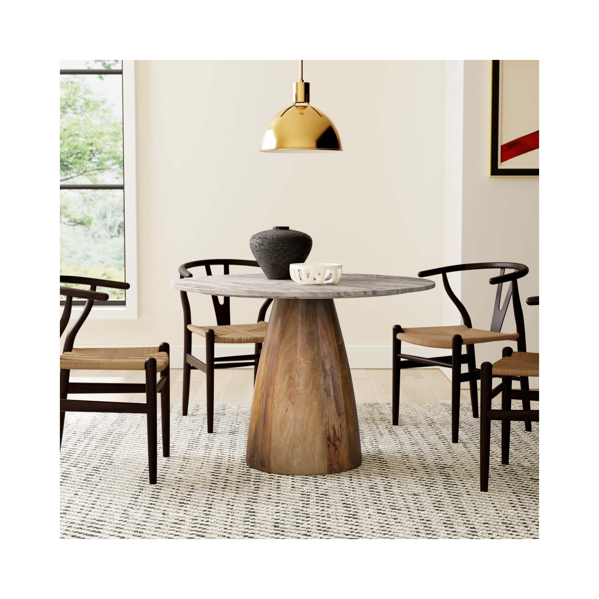 Mellonia Round Genuine Marble Dining Table, 30"H x 42"L x 42"W, Pink