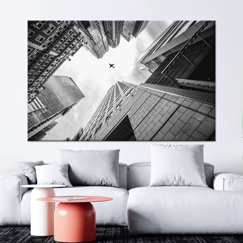 Toile urbaine, reproduction d'art sur fond noir et blanc, 1P, H: 39,4 x l: 63,1 pouces