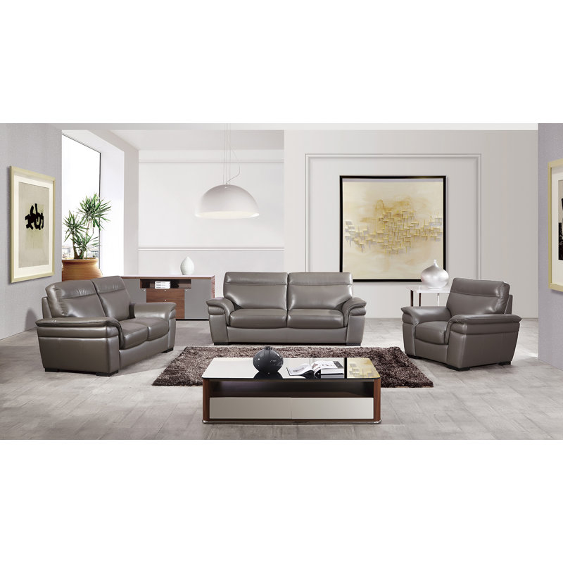 Canapé à accoudoirs coussinés en cuir véritable 85 po Gladi, Cuir véritable taupe