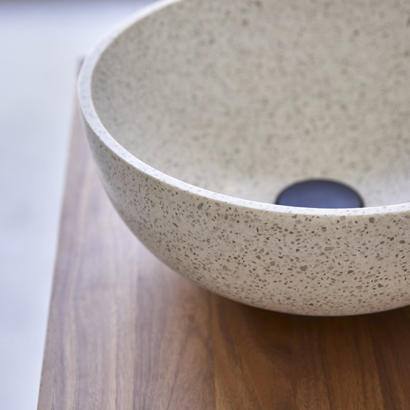 Elea Round Brown Premium Terrazzo Bathroom Sink, White