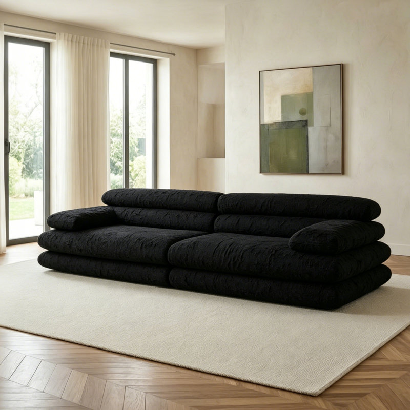 120'' W Compressed Boneless 3-Seat Sofa, Kakhi