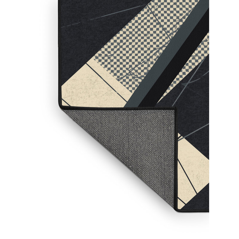 Soft Plush Backman Katana Sword Modern Geometric Area Rug in Black – Black Binding, 7x10