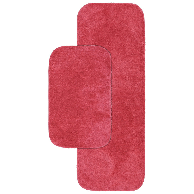 Mccluney Traditional Nylon 2 Piece Bath Rug Set with Non-Slip Backing, Pink Hibiscus
