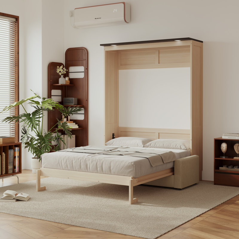 Grand lit escamotable avec canapé et lumières DEL, conception d'armoire convertible peu encombrante