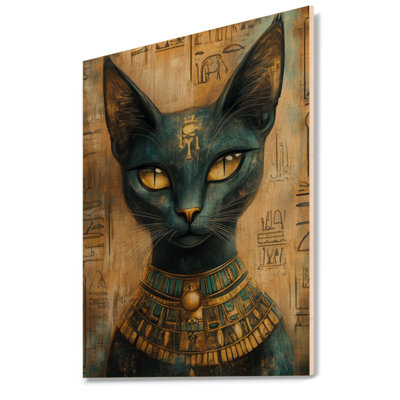 Bastet dans une ombre dorée - décoration murale en bois rétro