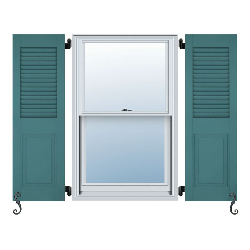 Plateau à persiennes et panneau surélevé Atlantic Architectural, paire de volets combinés, Bleu tempête, 15 po, 35 po