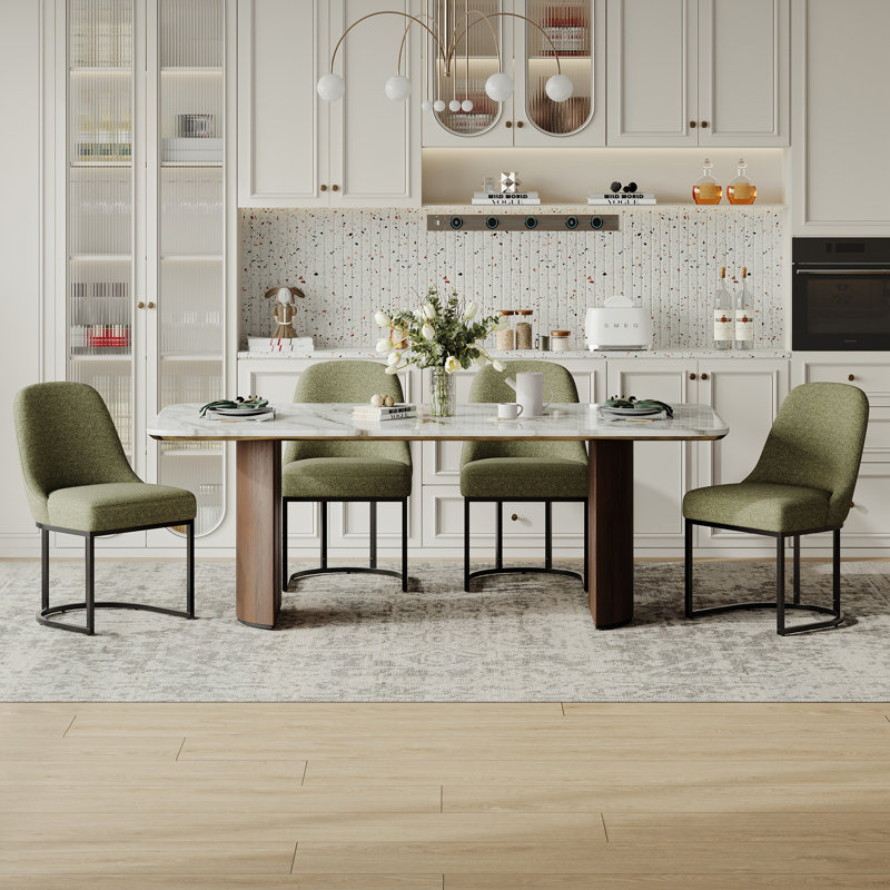 Modern Upholstered Metal Frame Side Dining Chair, Green