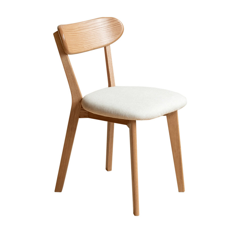 Solid Wood Wing Back Side Chair, Off-white, Natural Oak