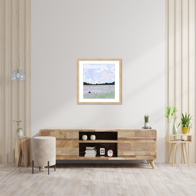 Coastal Retreat Sailing Through Abstraction, 48" H x 48" W x 1.125" D, Framed Matted Print, Beige