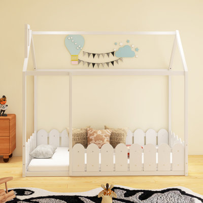 Wood Bed House Bed Frame With Fence
