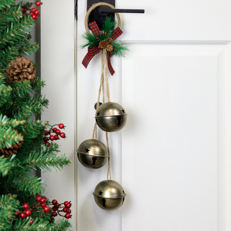 Décoration de Noël Jingle Bells avec nœud écossais - 20 po, Doré