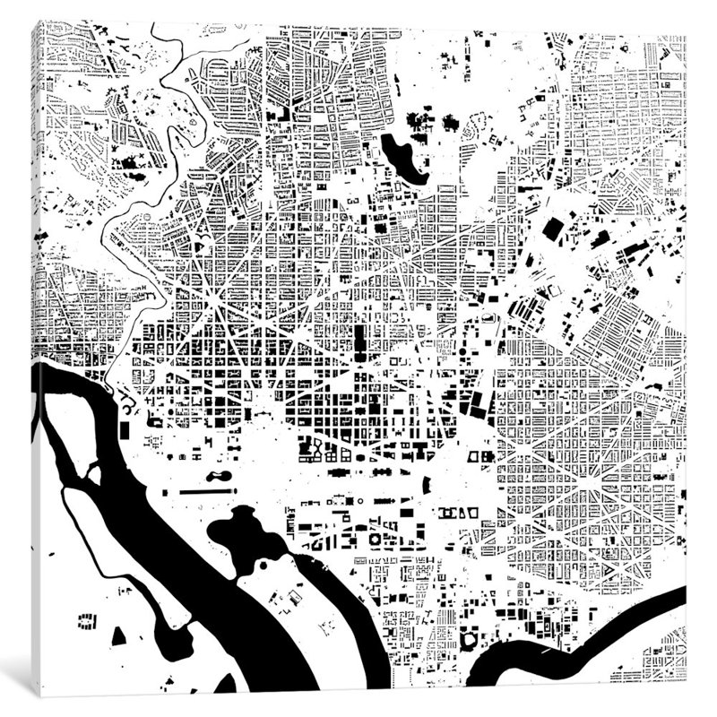 «Washington D.C.» Impression sur toile tendue grise, H 18 po x l 18 po x P 1,5 po, Toile encadrée noire, Pas de tapis