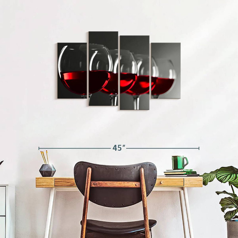 Red Wine Row - Ensemble de 4 toiles tendues, H 22 po x l 36 po x P 1 po