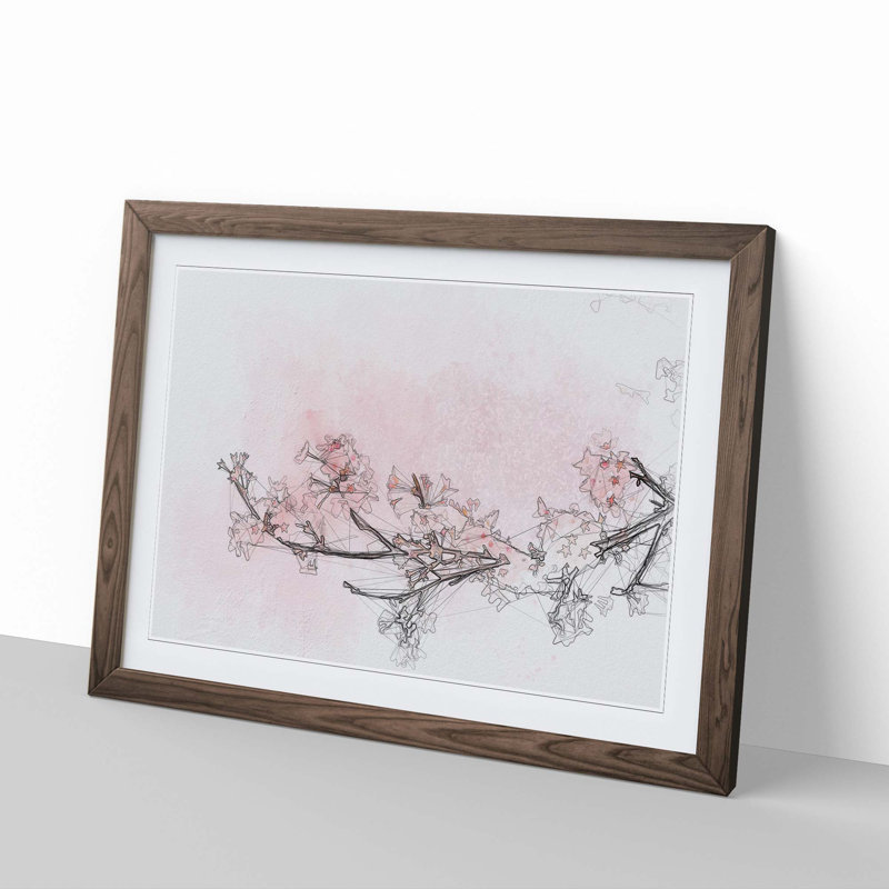 Pink Cherry Blossom in Abstract - Framed Print, 40cm H x 60cm W x 2cm D, Walnut