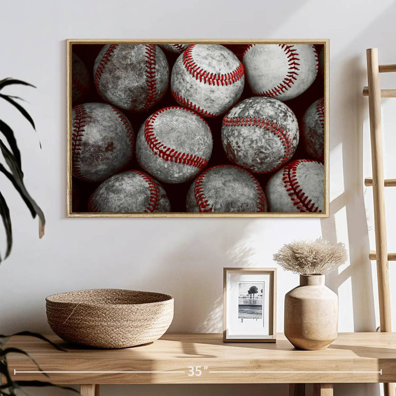 Old Baseballs, 25" X 17", Floating Frame Natural Wood