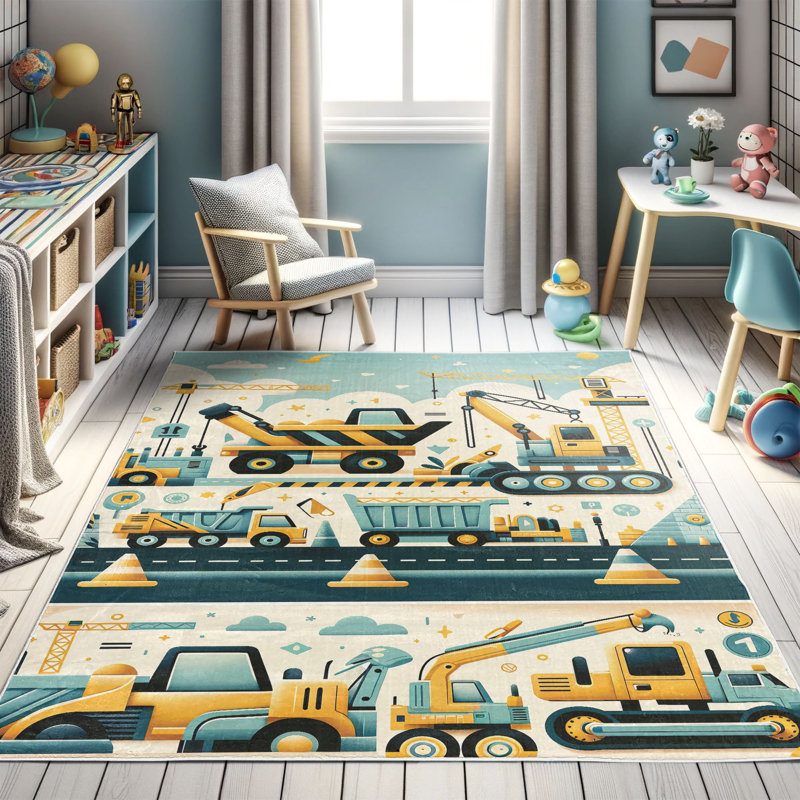 Tapis décoratif à motif de véhicule en fibre de polyester à haute densité Ambesonne, Rectangle 5 pi 2 po x 7 pi 6 po