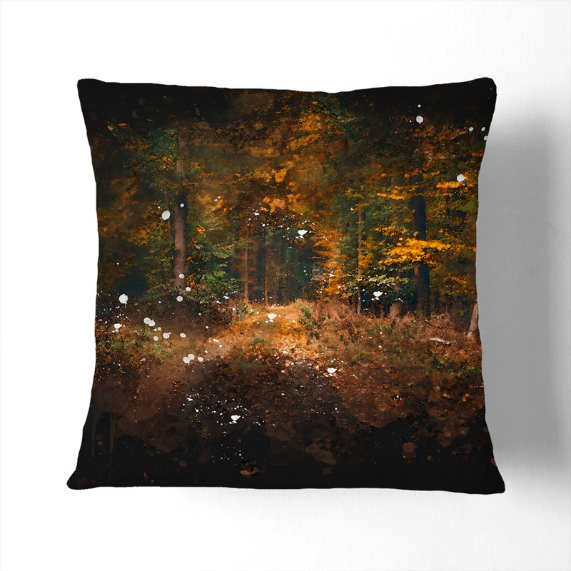 Magical Autumn Forest in Germany Paint Splash Cushion with Filling, 40cm H x 40cm W x 15cm D, White