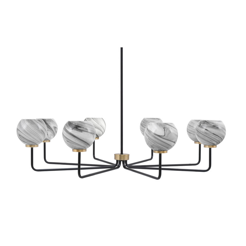 Lustre 8 lumières Amarmula, noir mat et laiton vieilli, verre onyx 5,75 po, Noir/laiton