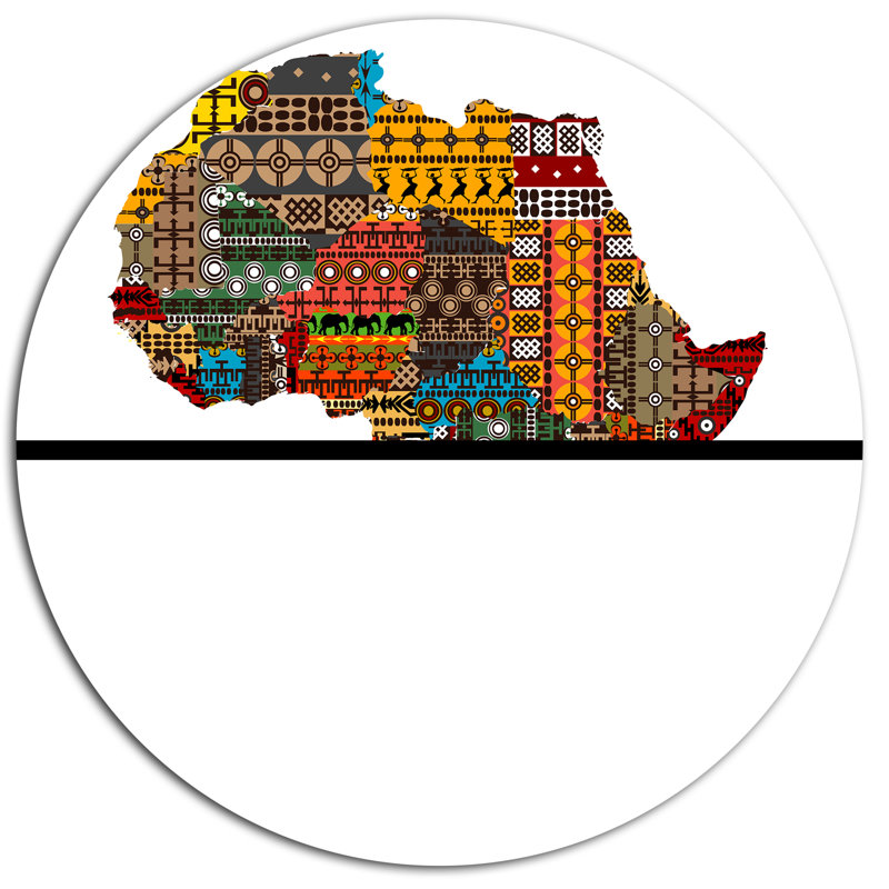 Carte de l’Afrique avec motifs éthiques - Art mural rond abstrait en métal, H 23 po x l 23 po x P 1 po