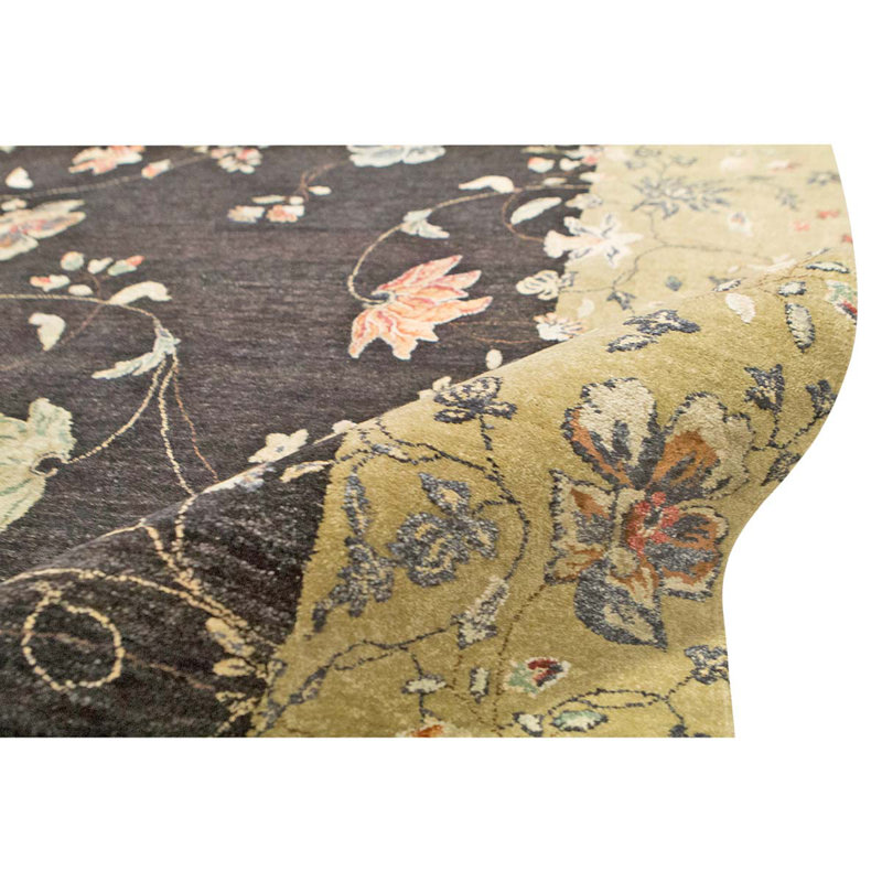 Tapis noir / or noué à la main de conception unique 8 pi x 9 pi 11 po