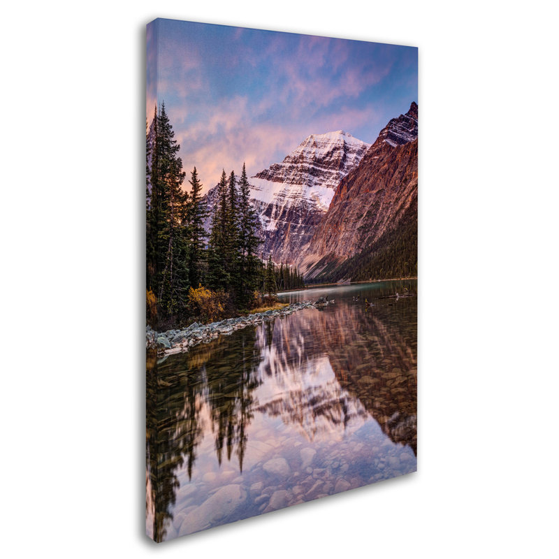Gold Framed Purple Mountain Landscape Canvas Art