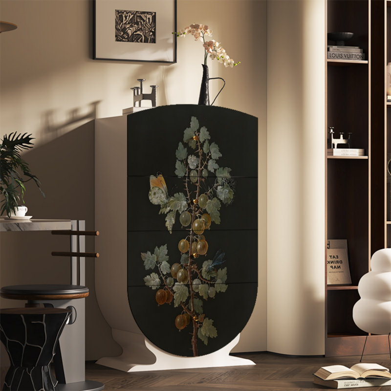 Commode d'appoint 4 tiroirs Vintage, Blanc/Noir