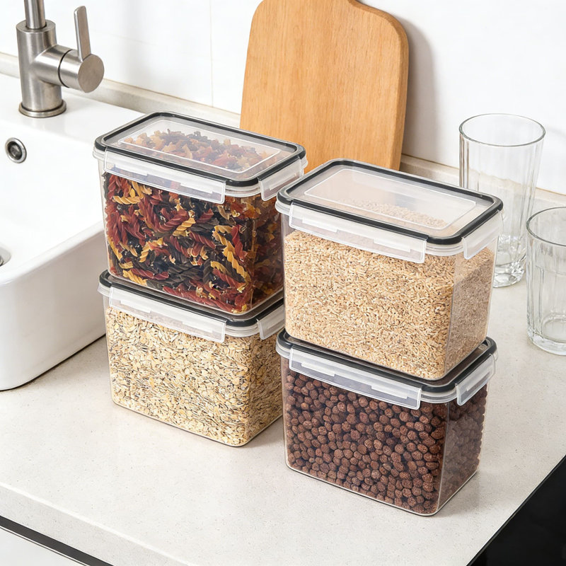 Ensemble de contenants hermétiques pour aliments, 4 pièces de contenants en plastique sans BPA pour la farine, le sucre, les accessoires de cuisson, y compris les tasses à mesurer et les étiquettes pour l'organisation du garde-manger