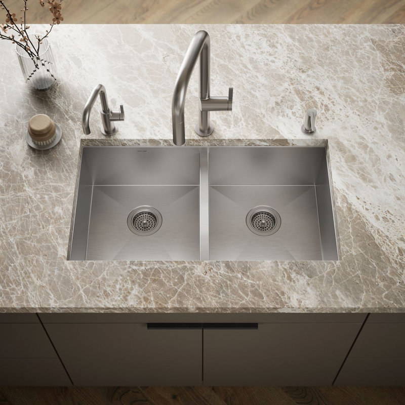 Évier de cuisine à double cuve avec trou de robinet simple Vault ™, 0 trou