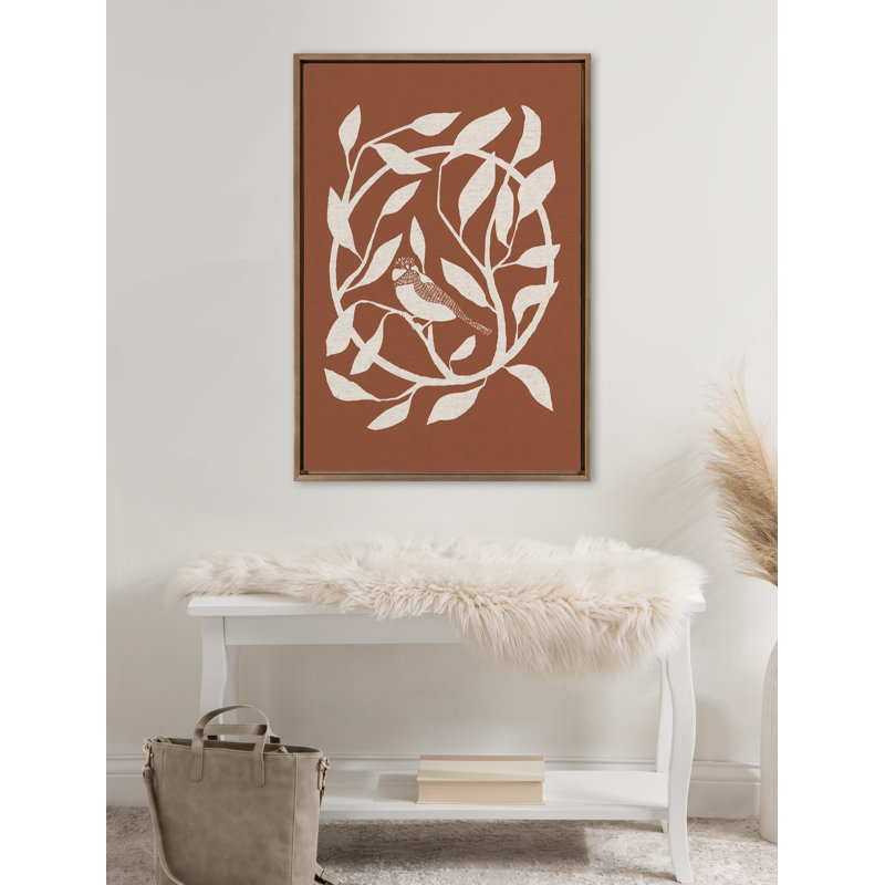 Reproduction d'art sur toile encadrée, "HB Bird Branch Wreath" par Hannah Beisang, Cadre flottant doré