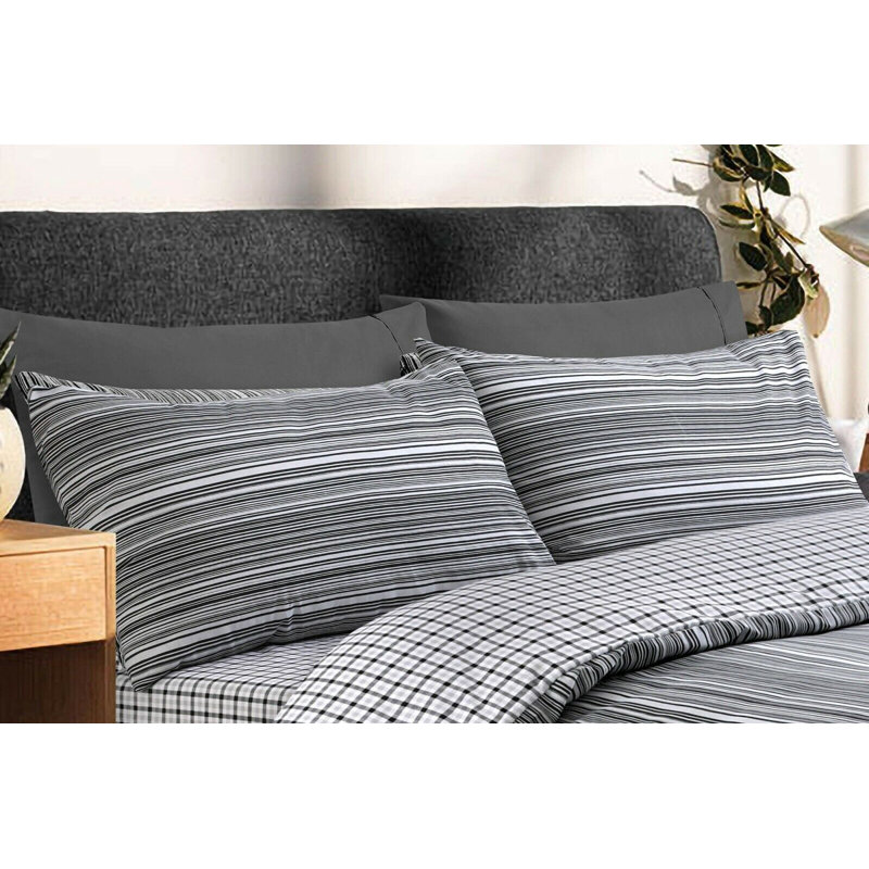 Cotton Duvet Cover Set, King Duvet Cover  + 2 Standard Pillowcases, Slate Black
