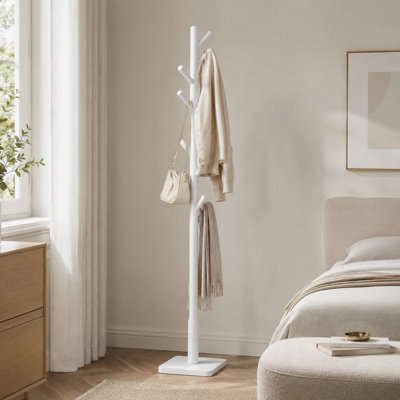 Portemanteau en bois massif, 8 crochets et 3 options de hauteur, blanc